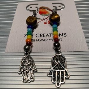 Hamsa Multicolored Tiger Eye crystal earrings
